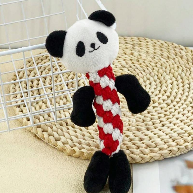 

1pc Pet Plush Rope Braided Toy, Cute Animal Shaped Frog Panda Bear Rabbit Design, Chew Toy for Dog Training and Interaction Panda