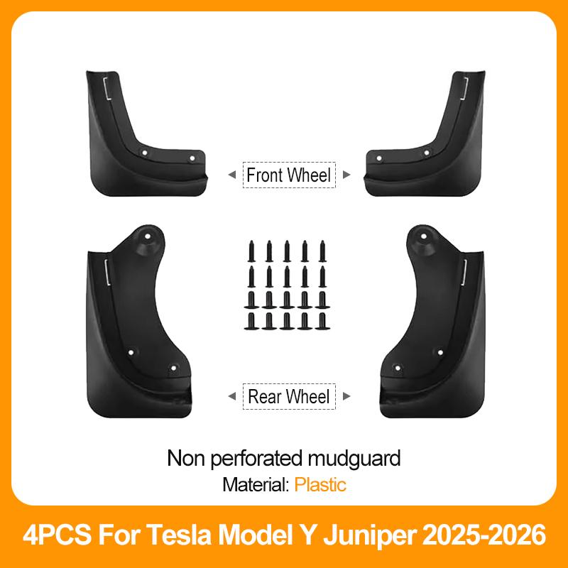 4PCS Non Perforated Mud Flaps For Tesla Model Y/3 2021-2026 No Splash Guards TPE Plastic Fender Mudguards Car Exterior Accessori