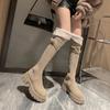 Lapel two wear autumn and winter new knee boots women's snow boots fleece thickened large tube circumference to keep warm