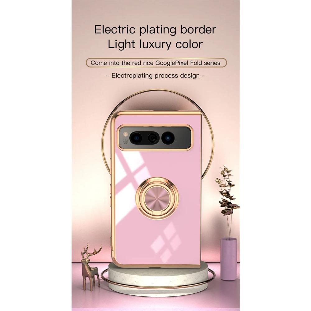 Shockproof Plating Ring Holder Phone Case for Google Pixel Fold Protective Stand Back Shell Luxury Full Protection Cover