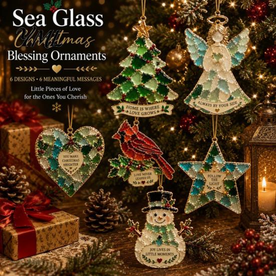 Acrylic Holiday Ornaments 2Pcs Sea Glass Christmas Ornament, Seaglass Heart Bird Angel Tree Star Coastal Style Decor Snowman Pendant, Handmade
