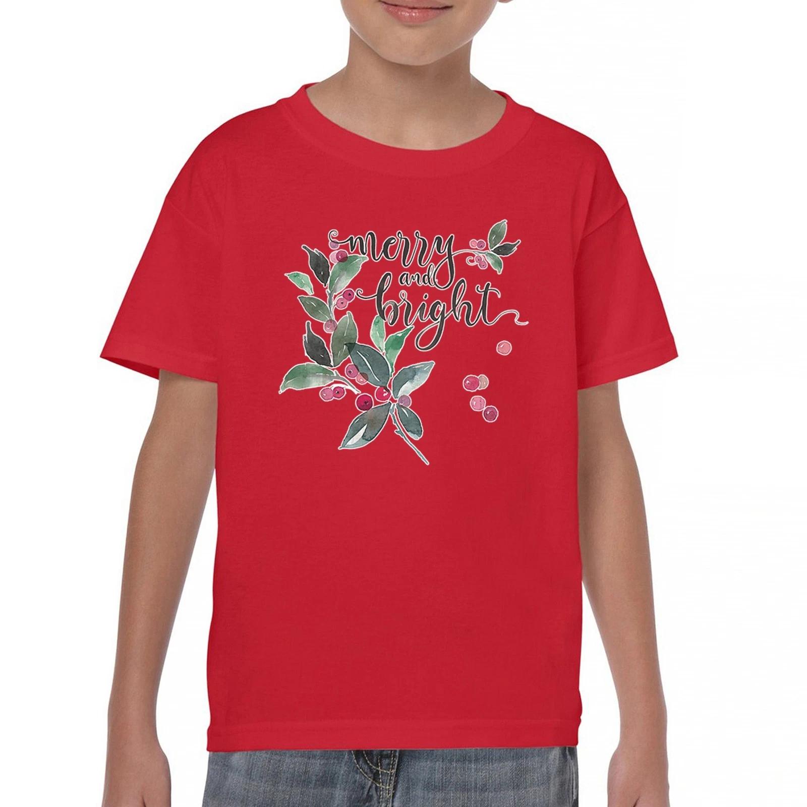 Merry and Bright Cute Christmas Youth kids boys T-Shirt Jolly Santa Clause Xmas Kids 150