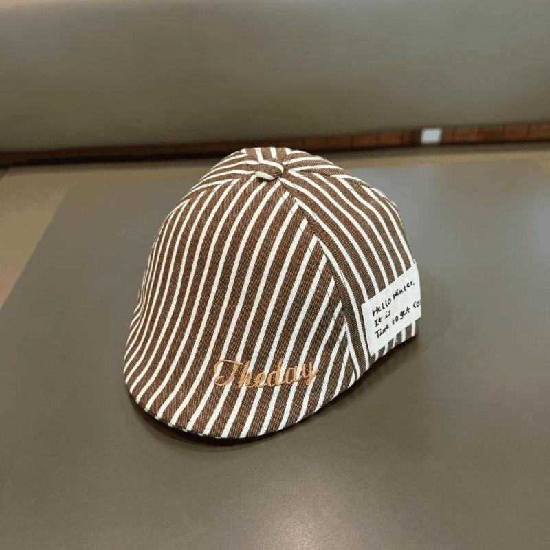 Fashion Striped Baby Beret Hat Spring Summer Letter Embroidery Short Brim Peaked Cap Boy Girl Toddler Kids Sun Visors