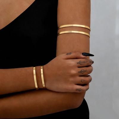 Minimalist Geometric Gold Double-Layer Wide Bangle for Women