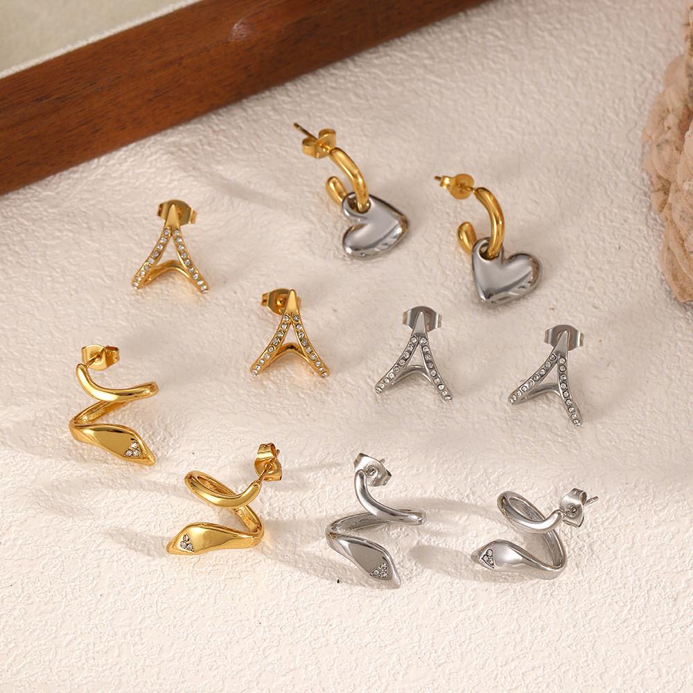 Geometric Stainless Steel Earrings With Rhinestone Accents For Women Fashion Jewelry