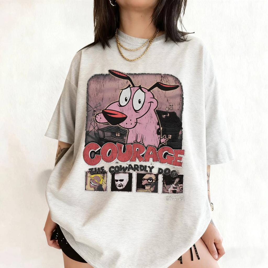 Summer Vintage Courage The Cowardly Dog Cartoon Print Short Sleeve TShirt Retro Graphic Tee 90s Nostalgia Streetwear Clothing