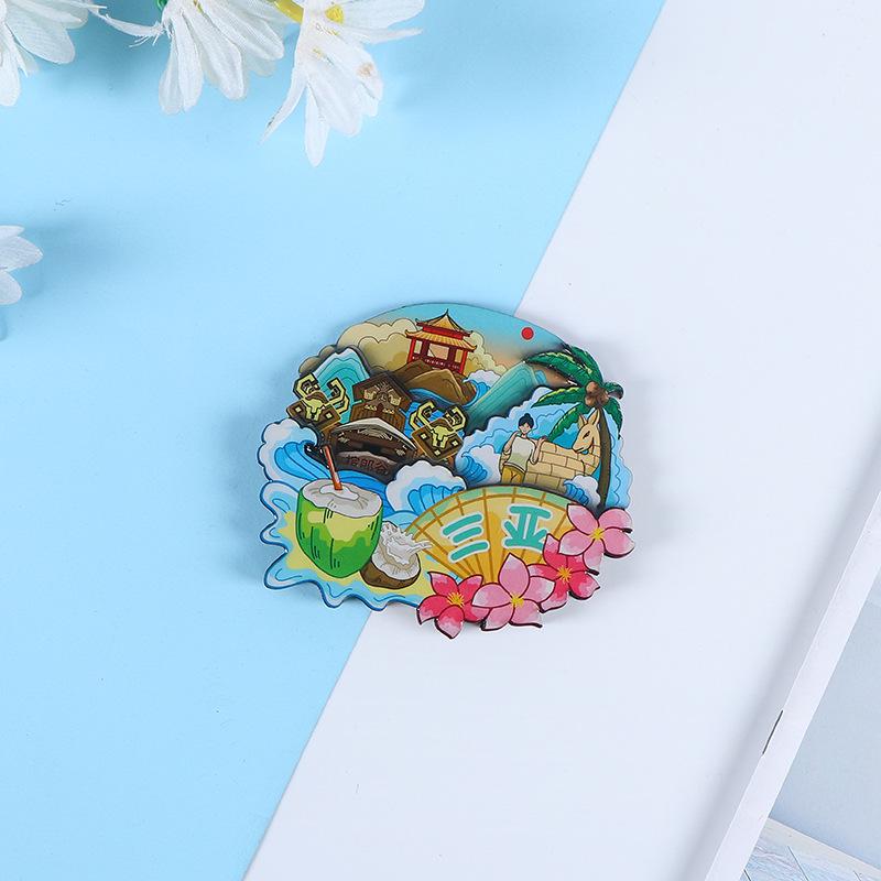 National City Scenic Cartoon Holz-Epoxid-Kühlschrankmagnet