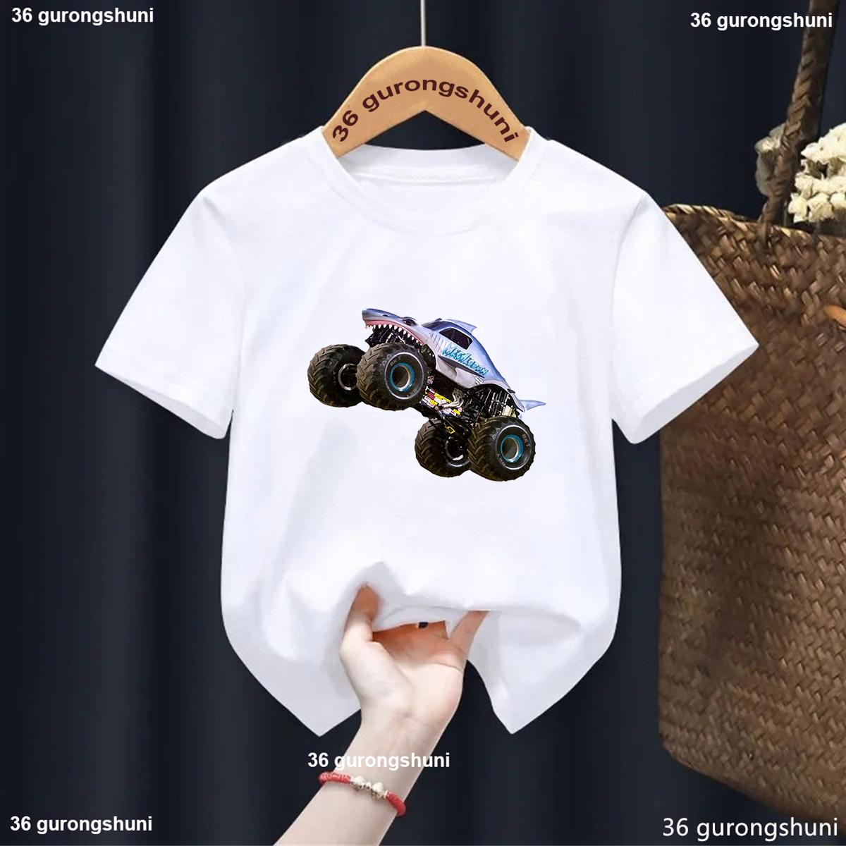 

2026 Summer Casual T-Shirt Fun Monster Animal Truck Pattern Print Boys Fashion Harajuku Cute 100