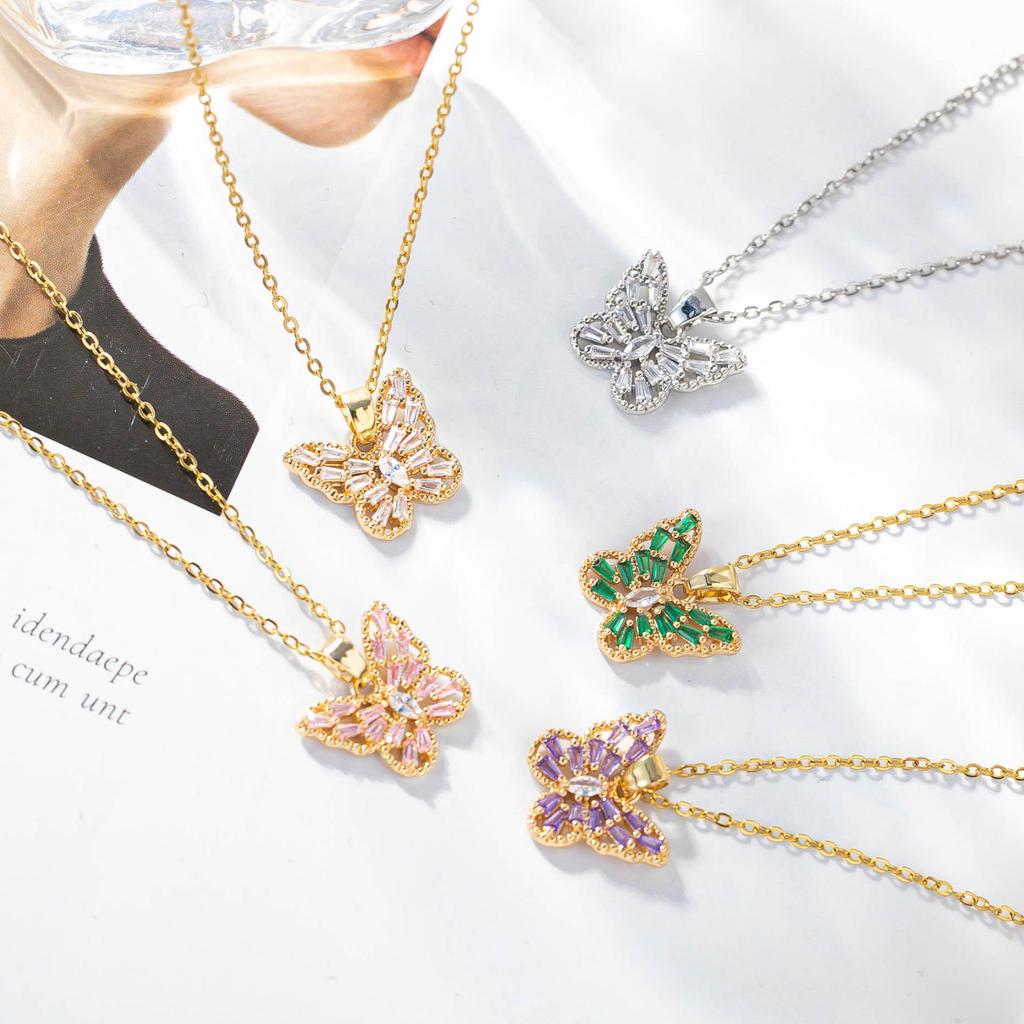 Gold-Plated Crystal Zirconia Butterfly Choker Necklace - Fresh Pastoral Style