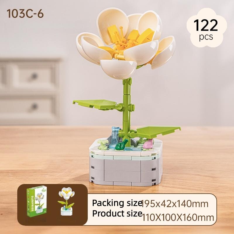 Cartoon Flower Building Blocks, Children's Educational Toys, Birthday Gifts for Boys and Girls, Camellia and Sunflower Model