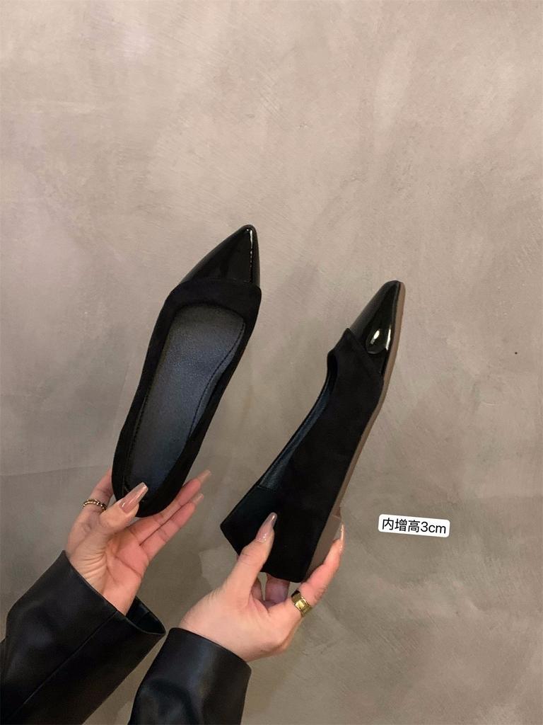 Inner Height Increase Pointed French Small Fragrant Single Shoes Women's Shoes 2025 Spring and Summer Suede Splicing with Skirt Evening Shoes