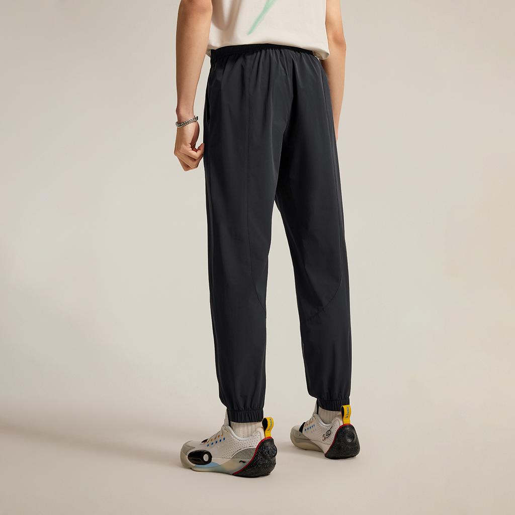 Li Ning Wade Series Casual Simple Tapered Lace-Up Knitted Sports Pants Men pants Black AYKV069-1