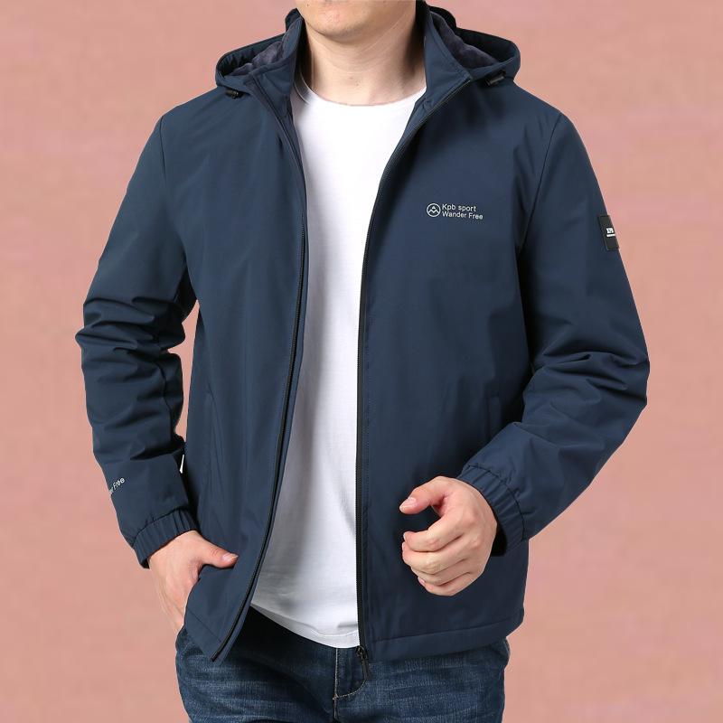 Men's Autumn and Winter Fleece Thickened Elastic Jacket Trench Coat Outdoor Casual Stand-up Collar Loose Large Size Coat Trench Coat