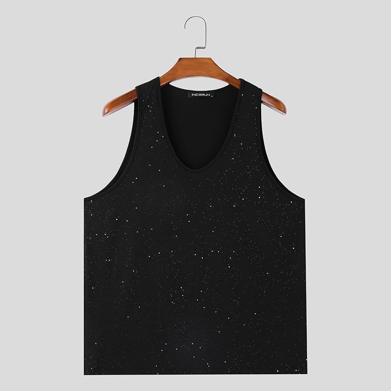 

INCERUN Летние мужские повседневные свободные топы без рукавов с принтом 3XL чёрный