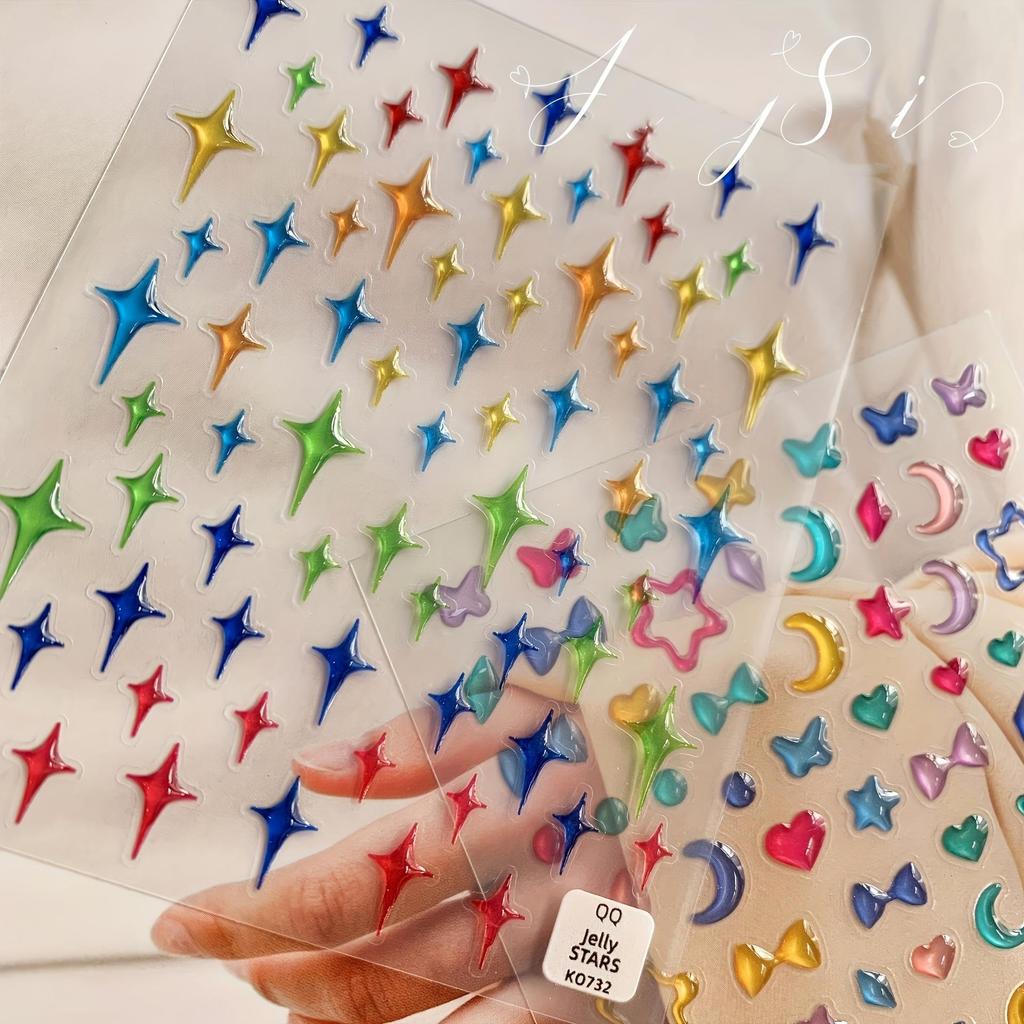 1pc Creative Three-Dimensional Relief Star Heart Jelly Decorative Paste Music Festival Face Decoration Paste Cute Heart Nail Decoration