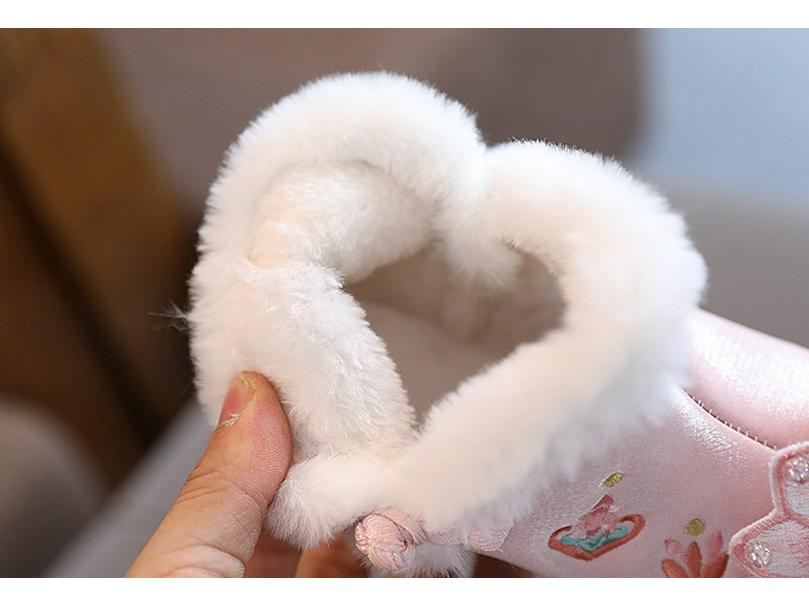 Verdickte warme Samt-Hanfu-Schuhe für Mädchen mit Stickerei - Baumwollstiefel im Prinzessinnenstil für Winter und Neujahr