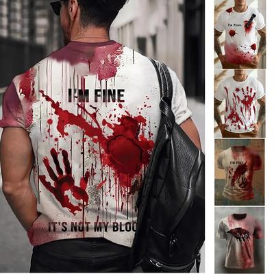 Buchstaben Blutmuster 3D-Druck Herren Kurzarm Polyester Rundhals T-Shirt Atmungsaktiv Leicht Party Oberteil Damen T-Shirts Kleidung