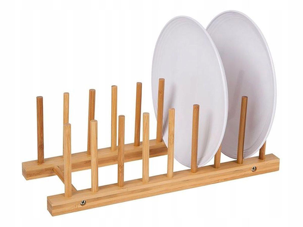 SuperMerchantEU Bambus-Tellerträger & Abtropfschale, 8 Schlitze 34x13.5cm