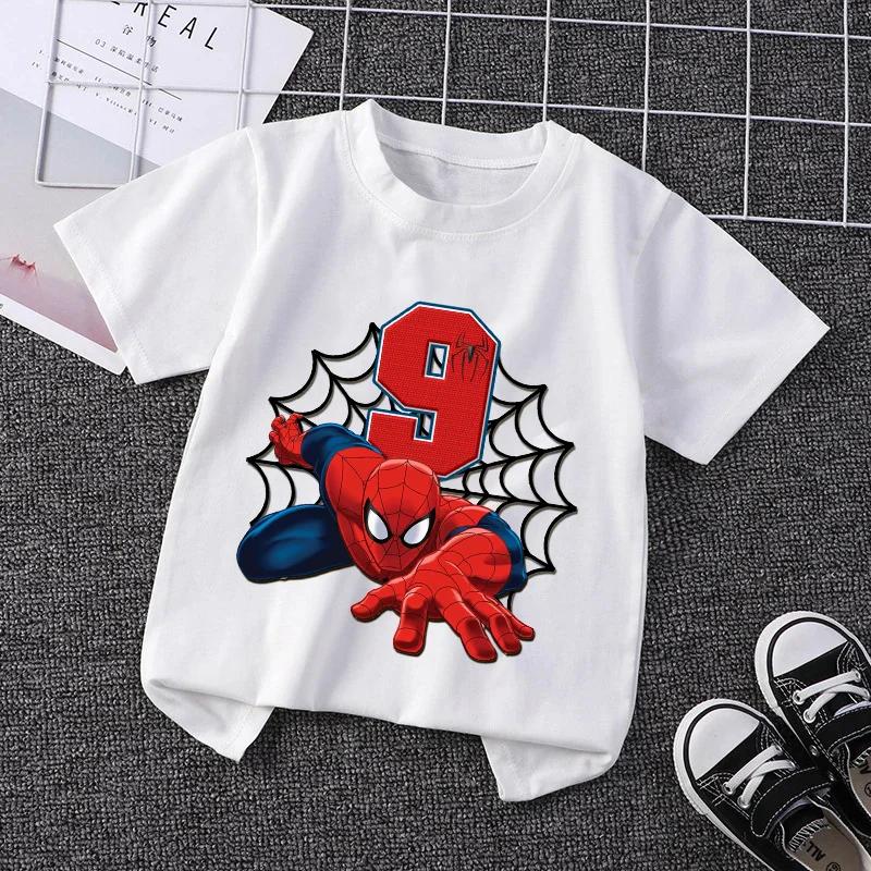 Summer 2026 Kid 2 3 4 5 6 7 8 Spiderman Girl Birthday Short Sleeve Shirt SpiderMan Boy Personalize Name Birthday Clothes