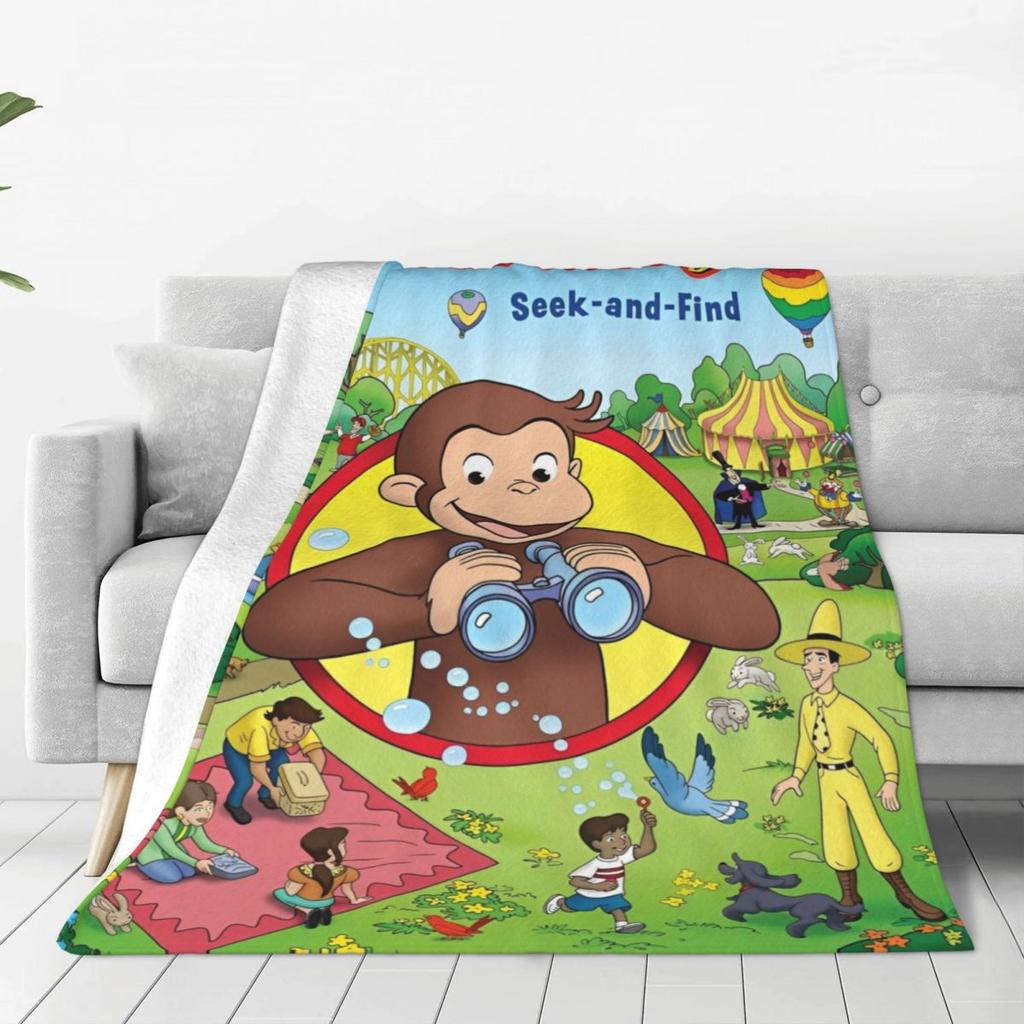 Curious George Monkey Cartoon Blankets Flannel All Season TV Series Breathable Ultra-Soft Throw Blankets for Sofa Office Quilt