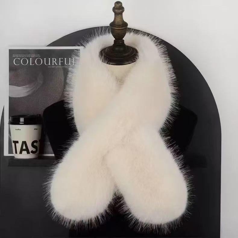 New Autumn Winter Women's Faux Fox Fur Double-sided Scarf - Stylish Versatile Thickened and Warm