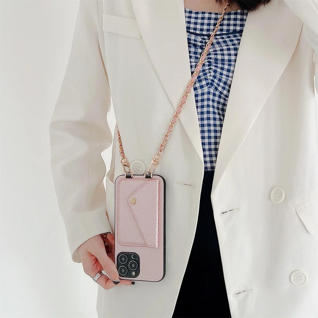 Lanyard Crossbody Wallet Phone Case for IPhone 16 15 14 13 12 11 Pro Max XR XS 8 7 SE 2 3 Card Holder Chain Strap Cord Bag Cover