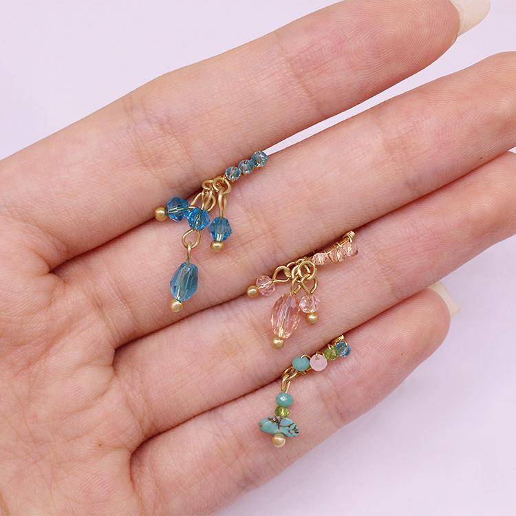 European & American Irregular Crushed Stone Nose Stud with Colorful Eyes & Five-Star Pendant