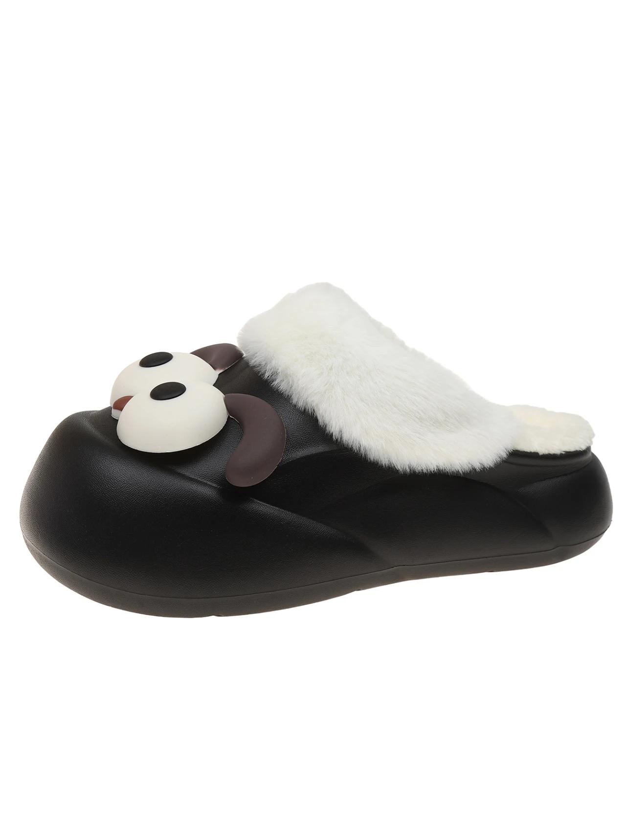 

Зимние съемные декоративные женские шерстяные кожаные туфли 2024 года с противоскользящей подошвой и теплыми удобными тапочками Baotou для женщин 40-41 чёрный