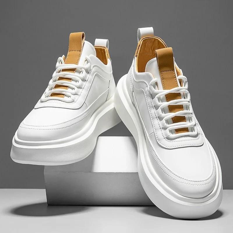 Herren-Sneakers Hochwertiges Leder Freizeitschuhe Plateauschuhe für Herren Vulkanisierter Schuh Weiße Tennisschuhe Zapatillas Hombre