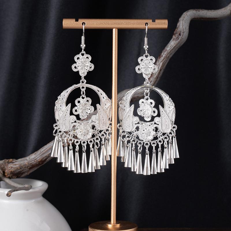 Retro Peacock Phoenix Ethnic Style Earrings Guizhou Scenic Spot Earrings Bohemian Style Long Earrings