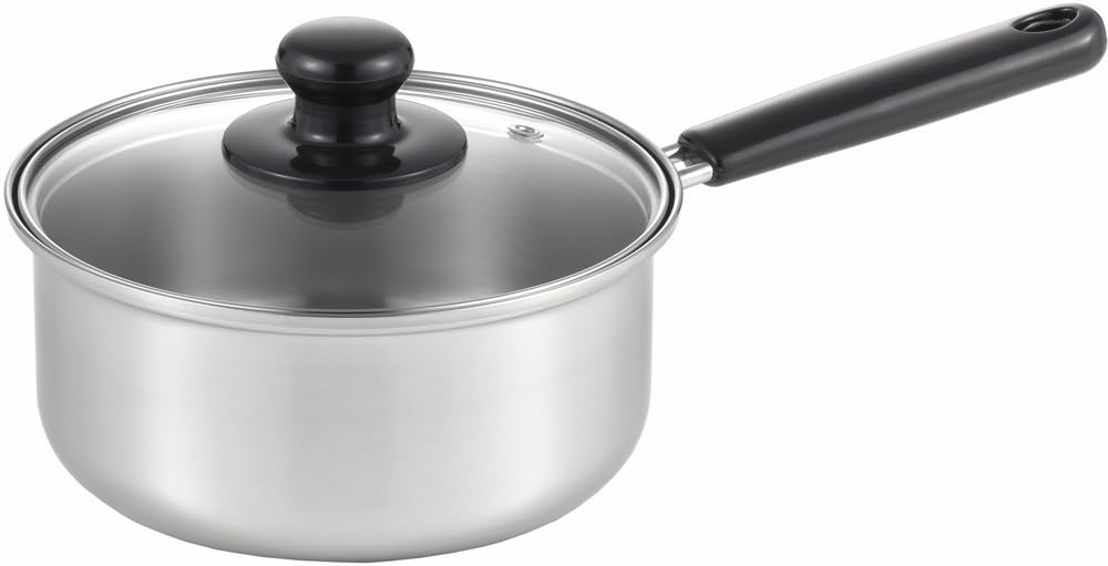 Yoshikawa Cook Look Basic Saucepan, 18cm, 2.2L, Induction/Gas Compatible, Glass Lid, Stainless Steel, Tsubame-Sanjo, Made in Japan, SJ3771