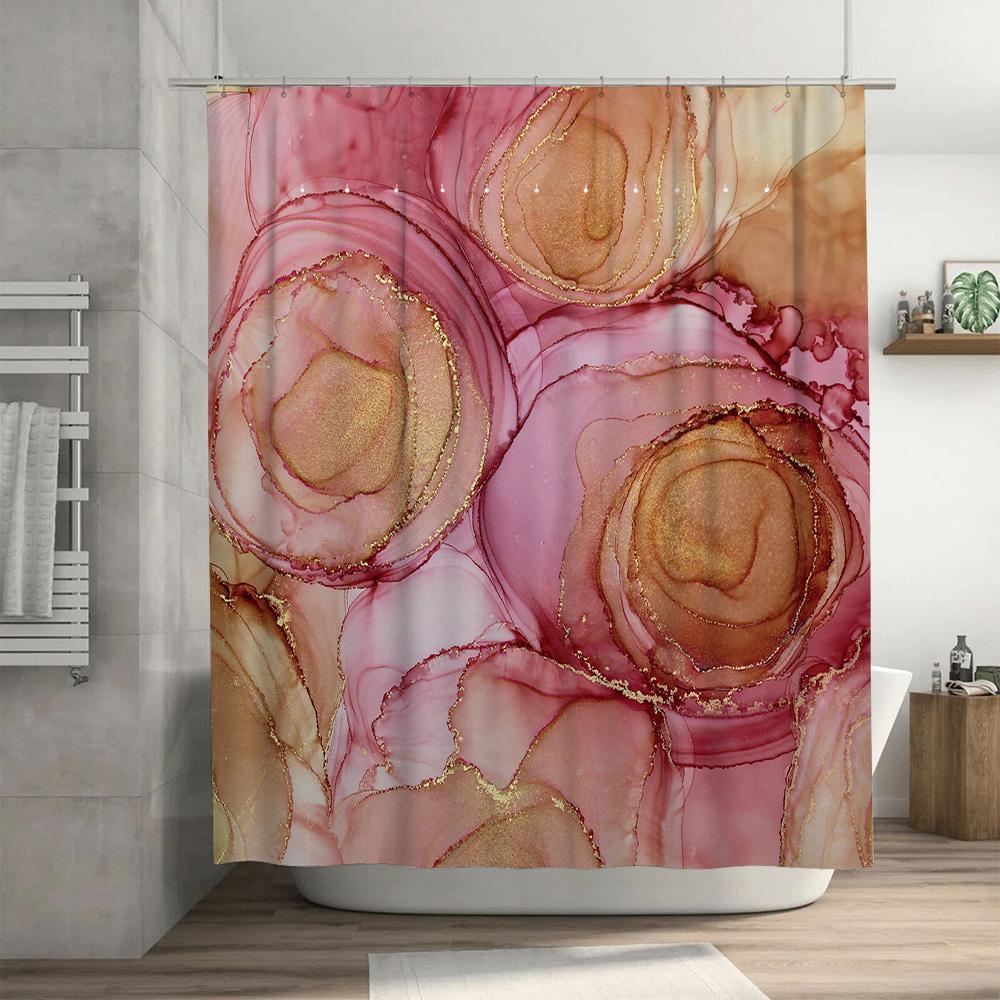 Luxury Pink Marble Shower Curtain Set Opulent Bath Decor with Glittering Metallic Accents for Bathroom Decoration Home Accessori