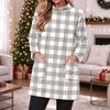 Women's Flannel Plaid Print Pullover Top with Pocket, Long Sleeve Neck