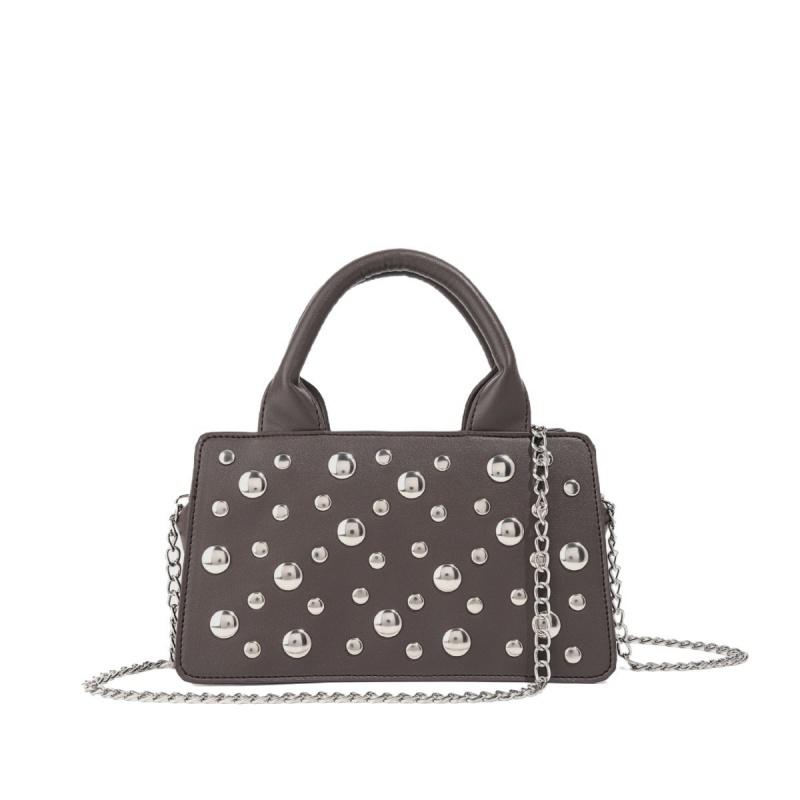 

New Rivets Decoration Women s Tote Bag Urban Minimalist Solid Color Square Handbags Retro Chain Single Shoulder Bag серый