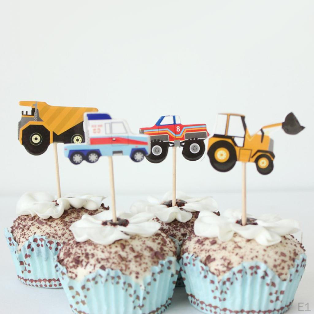 Assortiment de décorations de gâteau de voiture, 24 pièces, pics à cupcakes d'anniversaire pour enfants
