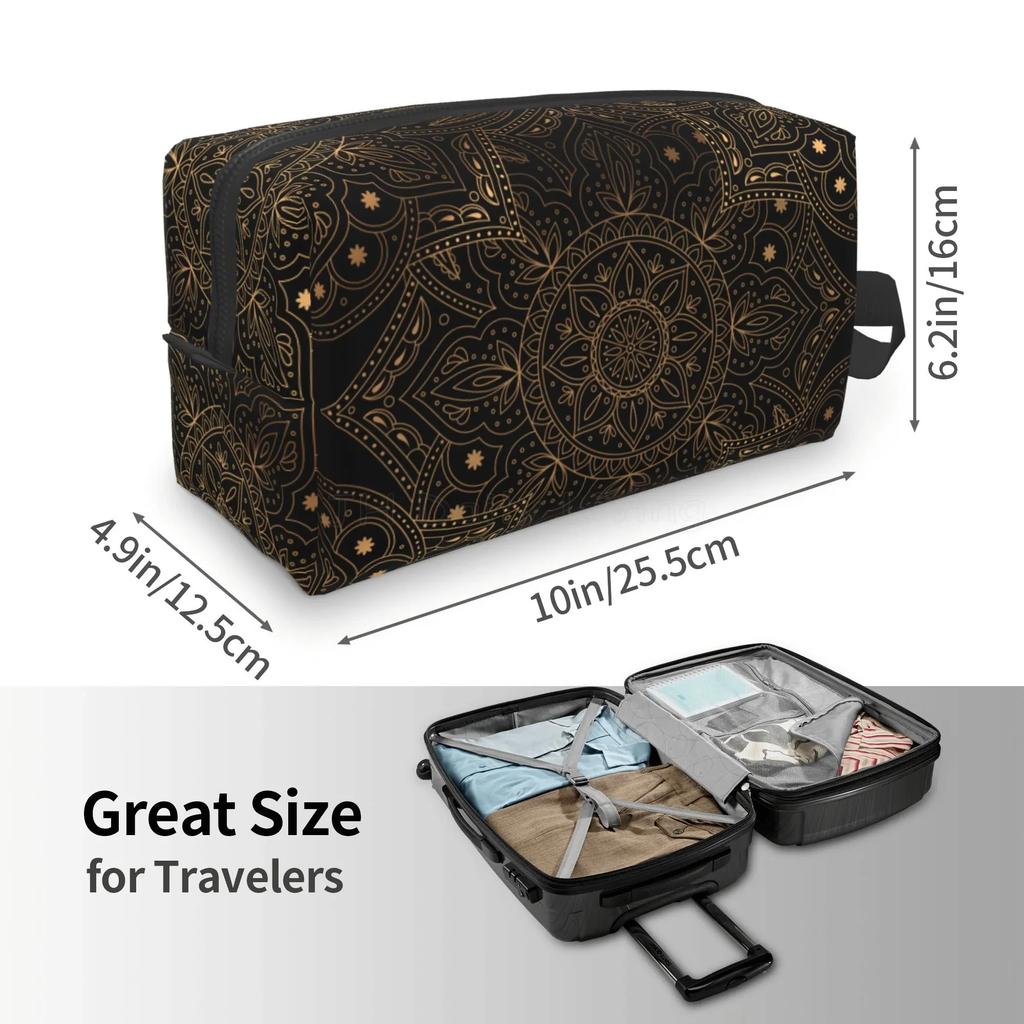 Luxury Oriental Mandala Royal Retro Floral Black Antique Travel Storage Bags Large Capacity Makeup Bag Cosmetic Bag for Unisex