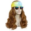 60s 70s Hippy Woodstock Cosplay Synthetic Hair Long Brown Hippie Costume Set HeadbWig+Sunglasses+Necklace+Wig Cap