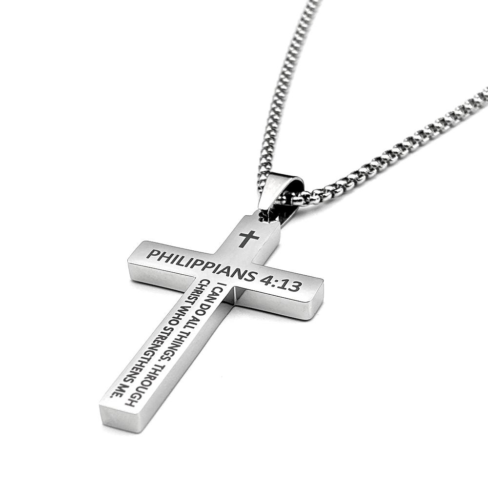 Křesťanský biblický verš Filipským 4:13 Přísloví 4:23 křížový přívěsek náhrdelník nerezová ocel stříbrná barva modlitební řetízek šperky