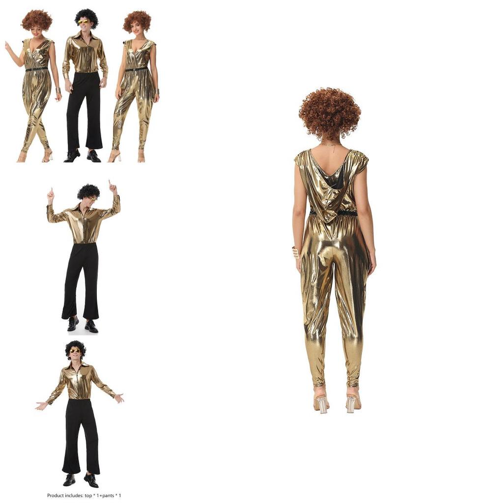 Yumeikeshi Retro Disco Outfit Für Erwachsene, 70er Jahre Vintage Paarkostüm Für Bühnenauftritt