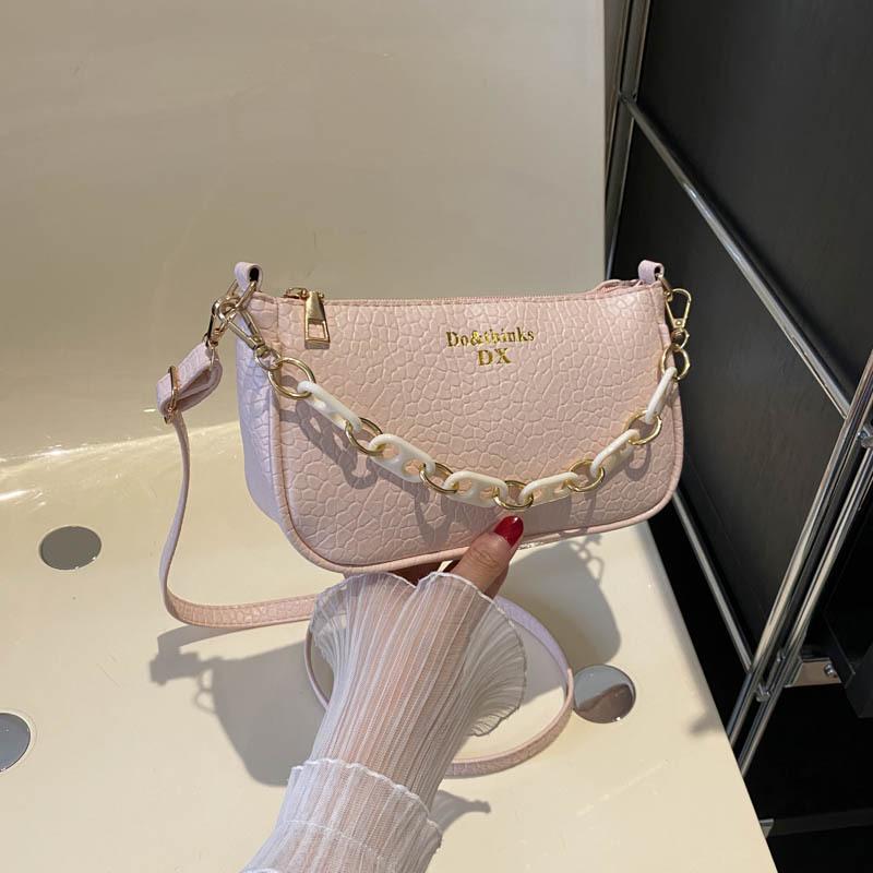 

Small bag women s 2024 summer new Korean version fashionable simple chain single shoulder armpit bag retro messenger small square bag рожевий