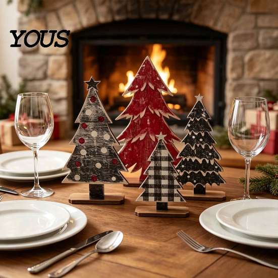 Modern Farmhouse Christmas Decor Rustic Tree Table Decoration, Vintage Wooden Xmas Standing Sign with Small For Tables Base for Winter Home