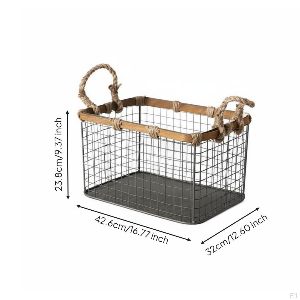 WireGrid Basket Rope Handles Rectangular Storage Design Organizer Bin L