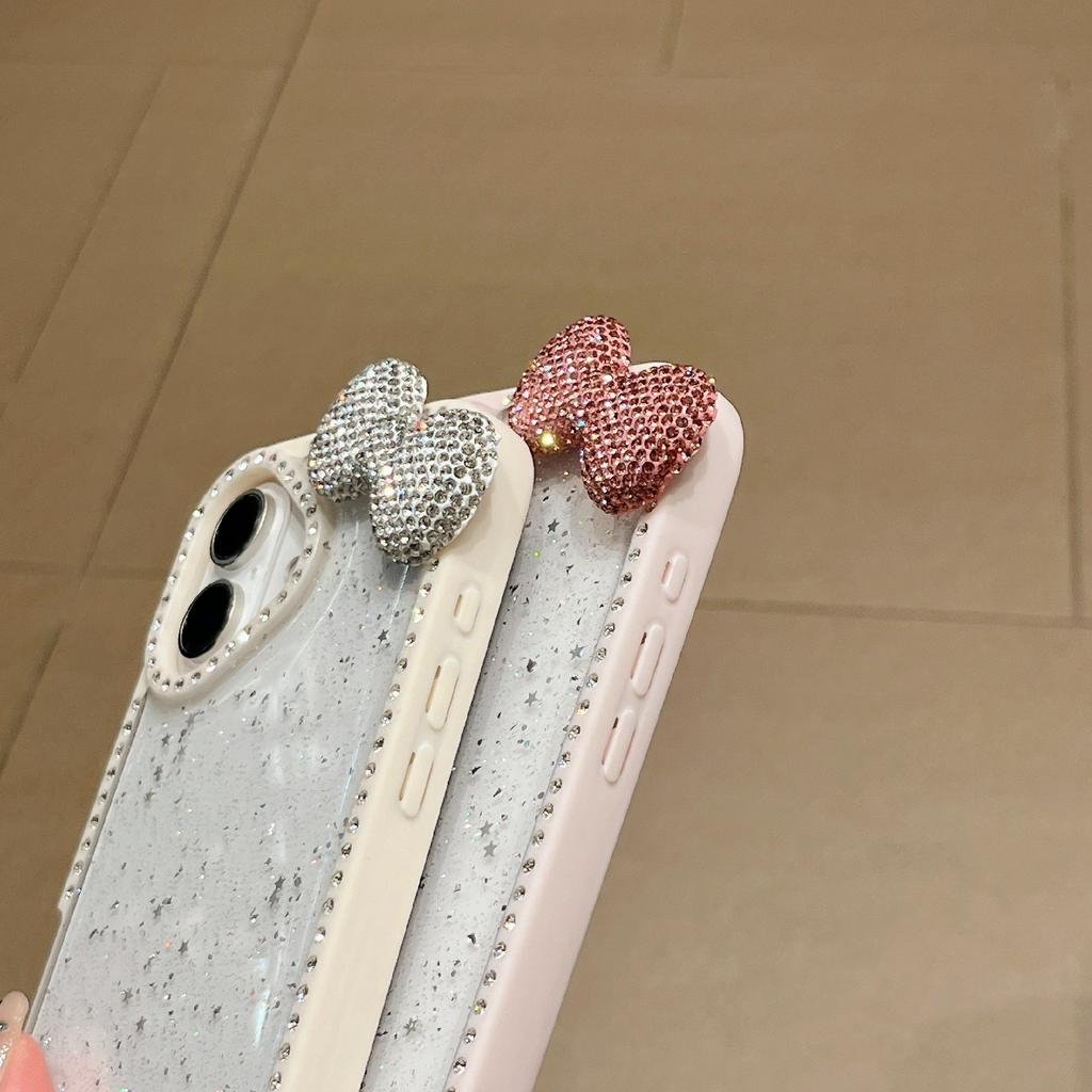 For iPhone 16 Case Star Epoxy Design TPU+PC Phone Cover with Rhinestones/Bow Tie Decor
