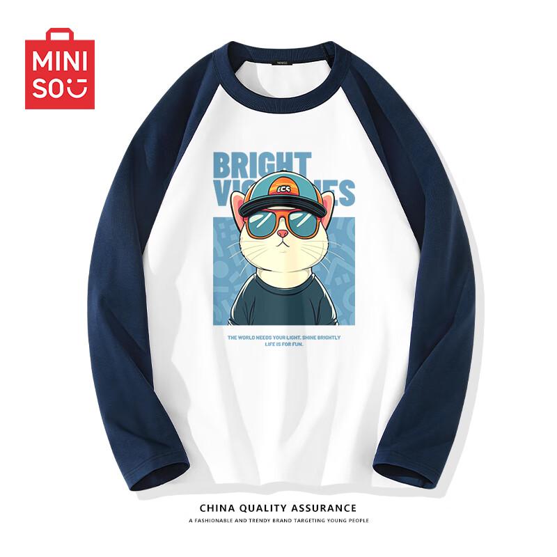 MINISO Unisex American Style Color Block Raglan Long Sleeve T-Shirt L