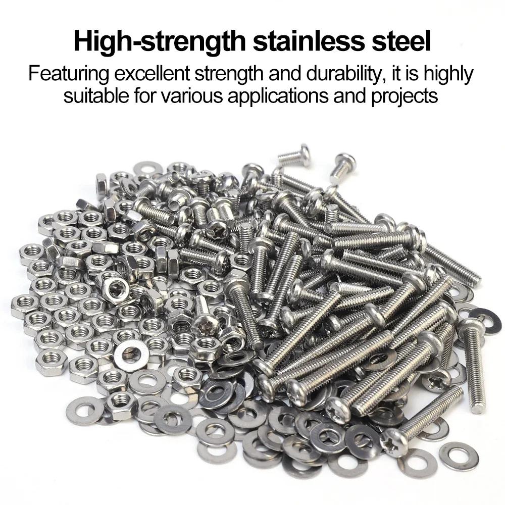 Stainless Steel Hexagon Socket Head Cap Screws Lock Flat Gasket Washers M3 Cross Screw Fasteners Bolt Nut Set Assortment Kit