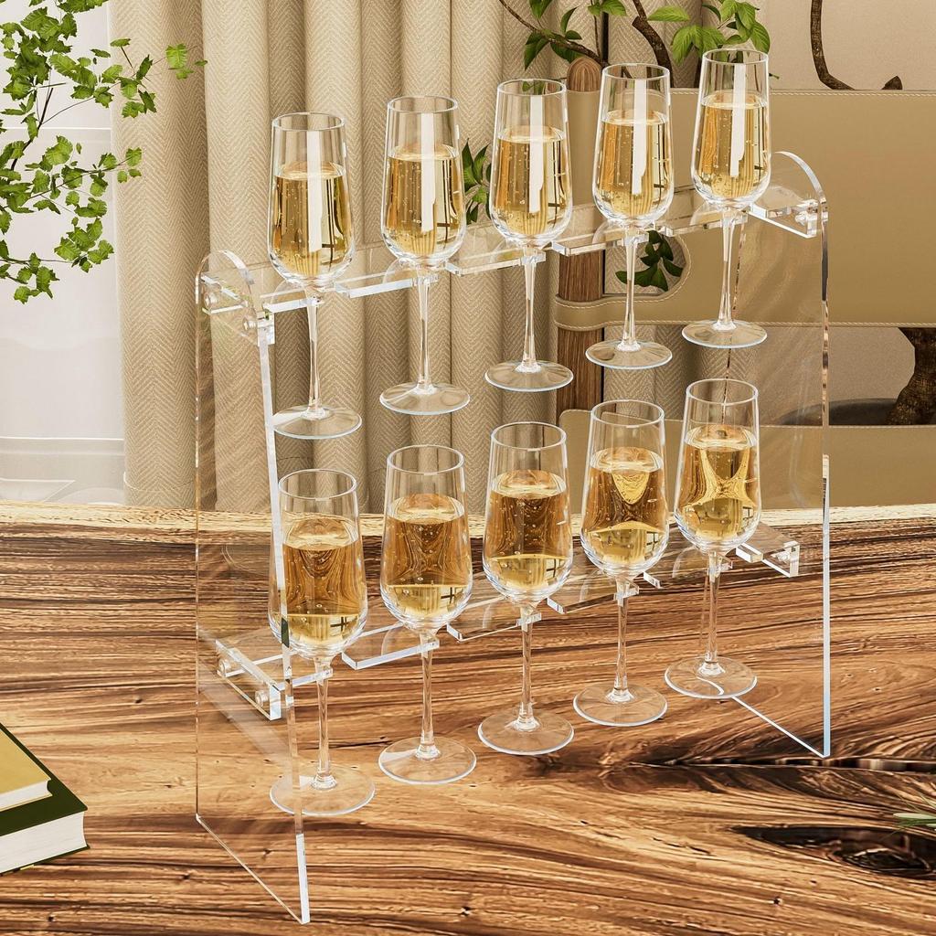 2/3 Tier Acrylic Champagne Glass Holder Champagne Stand Champagne Flute Glass Holder,Tabletop Stemware Hanging Display Rack