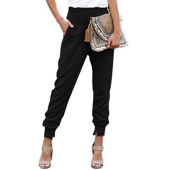 

Женские брюки однотонные с завязками на щиколотках осенне-зимние на резинке с боковыми карманами M чёрный