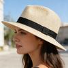 Straw Hat High-Density Natural Straw Fabric Lightweight Breathable Sun Protection Wide Brim Flat Top Summer Hat