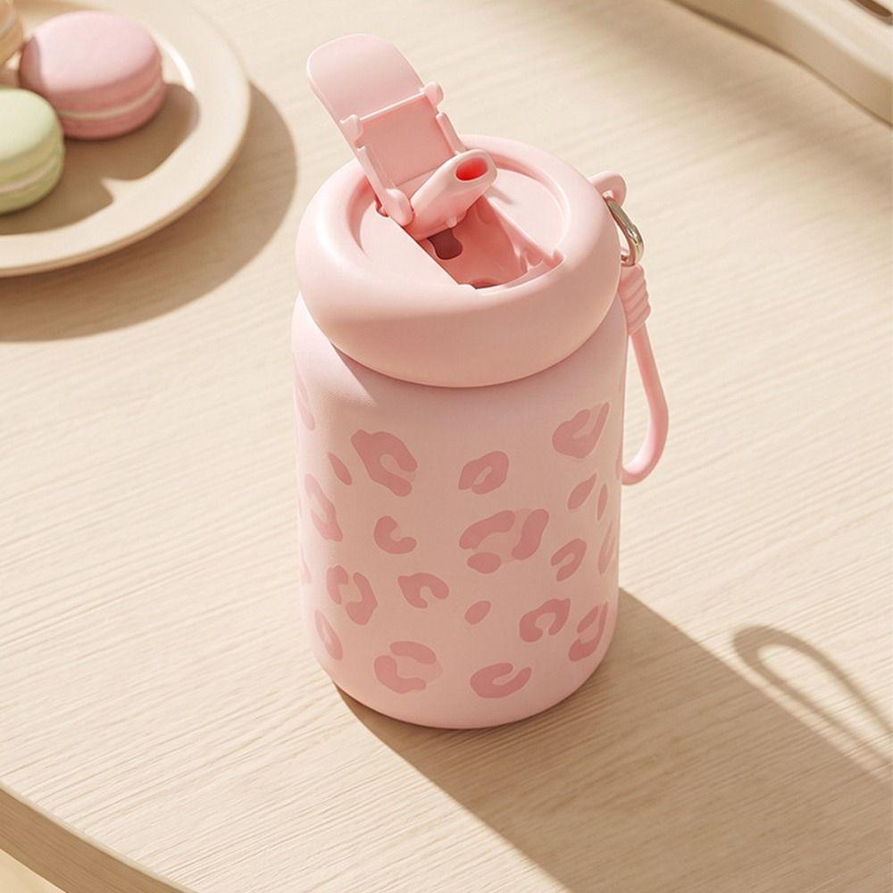 Mini Straw Thermos Cup Leopard Print Drinking   Water Cup Insulated  Water Bottle  Kitchenware