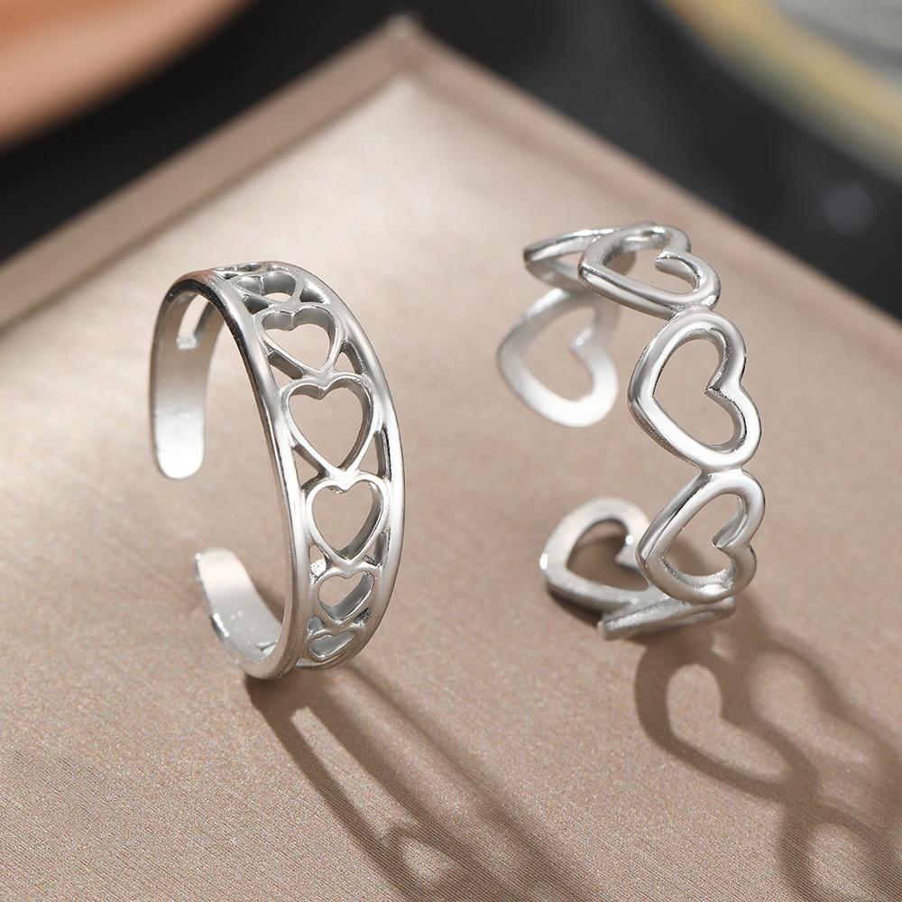 

Кольца из нержавеющей стали Классическая мода Ажурный дизайн Регулируемый размер Набор из двух колец для женщин Циркон Вечеринка Благородные подарки